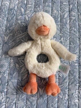 Jellycat Cream Plush Duck Rattle with Orange Beak and Feet